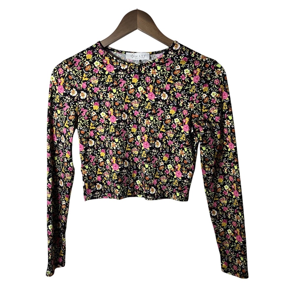 WAYF‎ Floral Long Sleeve Crop Top Tee Size XS